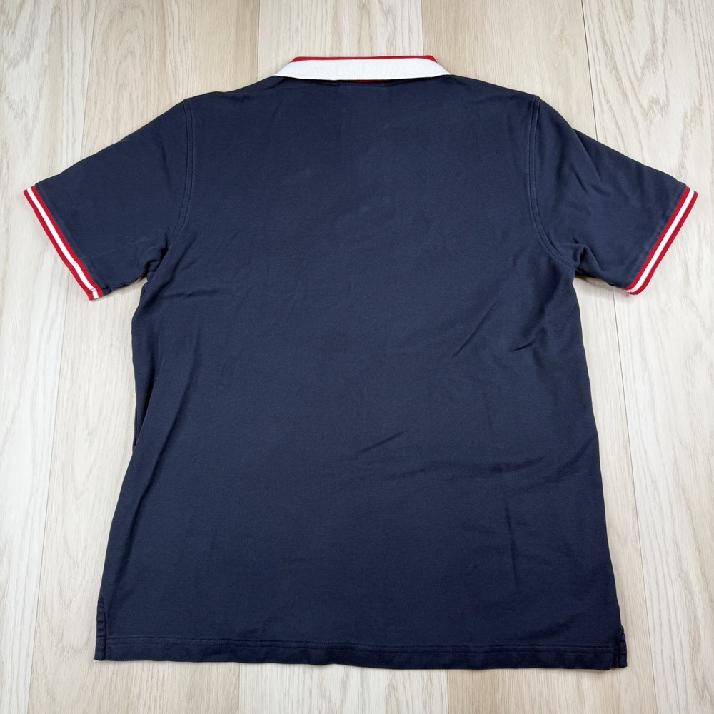 Psycho Bunny Polo Shirt Pima Cotton Skull Bunny Logo Striped Trim Size 7 Navy - Picture 8 of 10